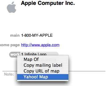 New option in Address Book for Yahoo! Maps