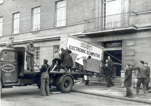 Computer being delivered to Norwich City Council, 1957
