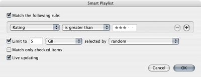 iTunes smart playlist for picking tunes by rating