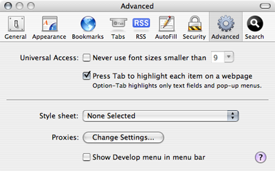 Safari Preferences for Tab highlight